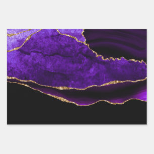 Luxury Purple Gold Glitter Agate Birthday Wrapping Paper Sheet