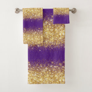 Luxury Purple Gold Glitter Bath Towel Set