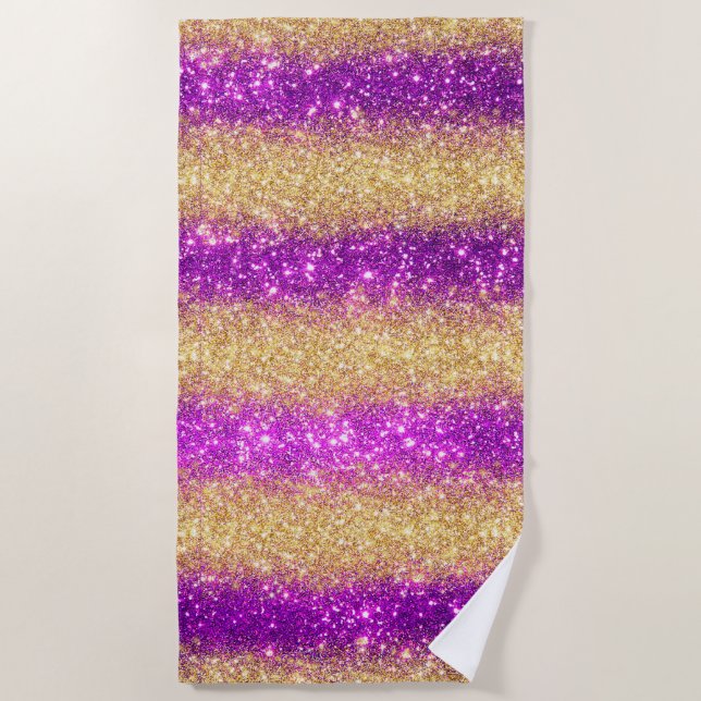 Luxury Purple Gold Glitter Beach Towel (Front)
