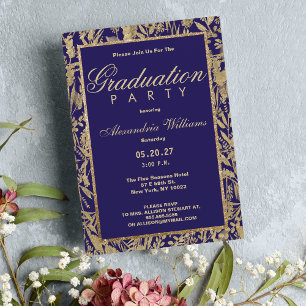 Luxury purple gold glitter floral Graduation  Invitation