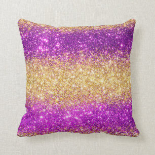 Luxury Purple Gold Glitter Throw Pillow