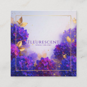 Luxury Purple Gold Hydrangea Floral Square Business Card