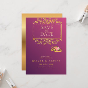 Luxury Purple & Gold Save the Date Invitation Ed
