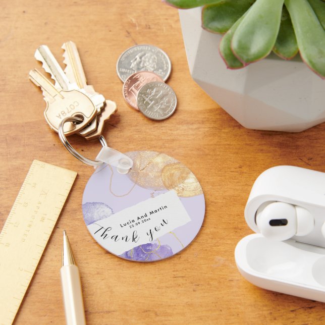 Luxury Purple & Golden Abstract Thank You Wedding Keychain (Desk)