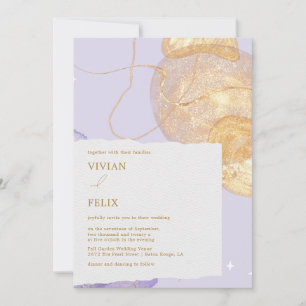 Luxury Purple & Golden Abstract Wedding Invitation