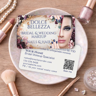 Luxury Purple Ivory Floral Bridal Makeup Artist Business Card