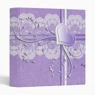 Luxury Purple Lace Heart Burlap Binder