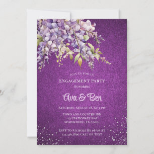 Luxury Purple Lavender Wisteria Glitter Engagement Invitation