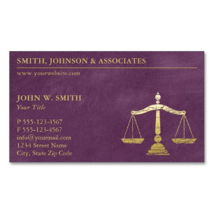 Luxury Purple Lawyer Scales of Justice Gold Look Magnetic Business Card