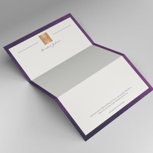 Luxury purple leather frame gold monogram business letterhead