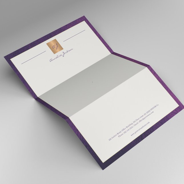 Luxury purple leather frame gold monogram business letterhead (Creator Uploaded)