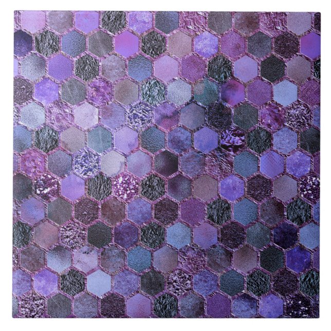 Luxury Purple Metal Foil Glitter honeycomb pattern Tile (Front)