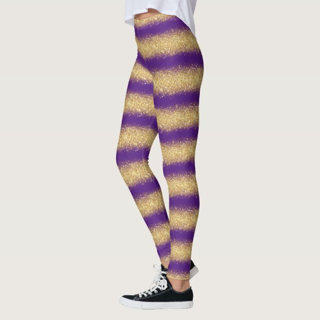 Luxury Purple Popular Gift Gold Glitter Leggings (Left)