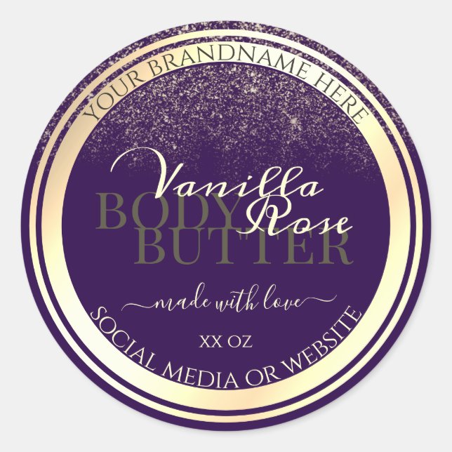 Luxury Purple Product Packaging Labels Gold Frame (Front)