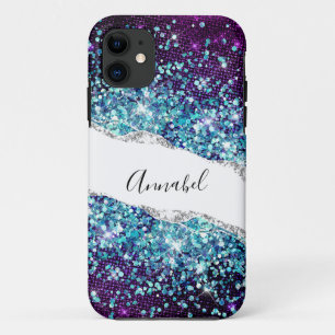 Luxury Purple Silver Agate & Blue Glitter Custom  iPhone 11 Case