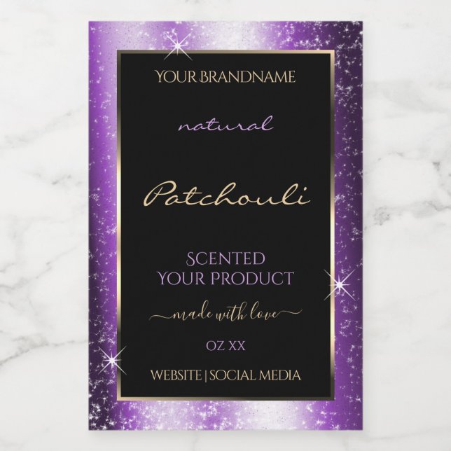 Luxury Purple Sparkle Glitter Frame Product Label (Single Label)