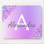 Luxury Purple Sparkle Glitter Monogram Name Mouse Pad<br><div class="desc">Purple Ombre Faux Sparkle and Glitter Metallic Foil Monogram Name and Initial Monogram Mouse pad. This luxury chic girly monogrammed Mousepad is perfect for the home or office and would be a perfect gift for a student or co-worker. Please contact the designer for matching items.</div>