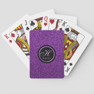 Luxury Purple Sparkles Glitter Monogrammed Initial Playing Cards