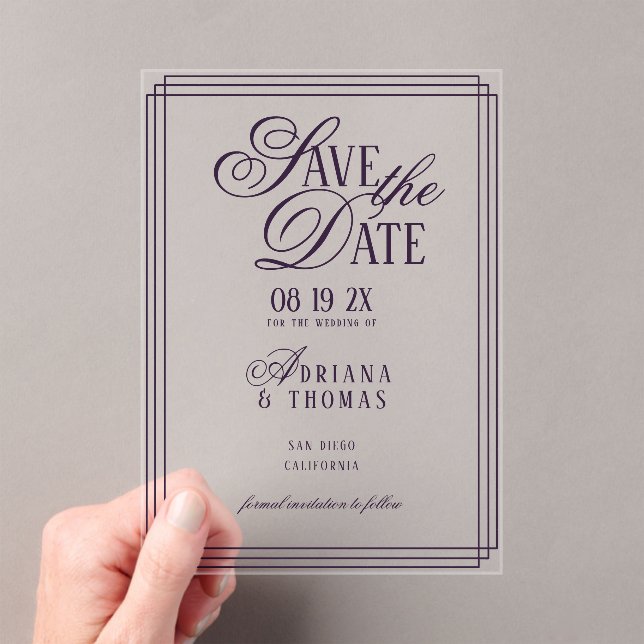 Luxury Purple Wedding Save The Date Acrylic Invitations (Insitu (Handheld))
