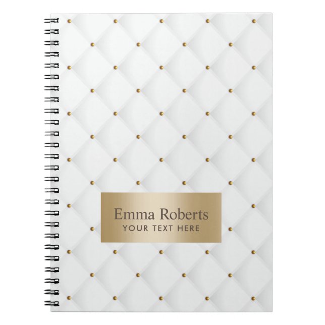 Luxury Quilted Moden Gold & White Notebook (Front)