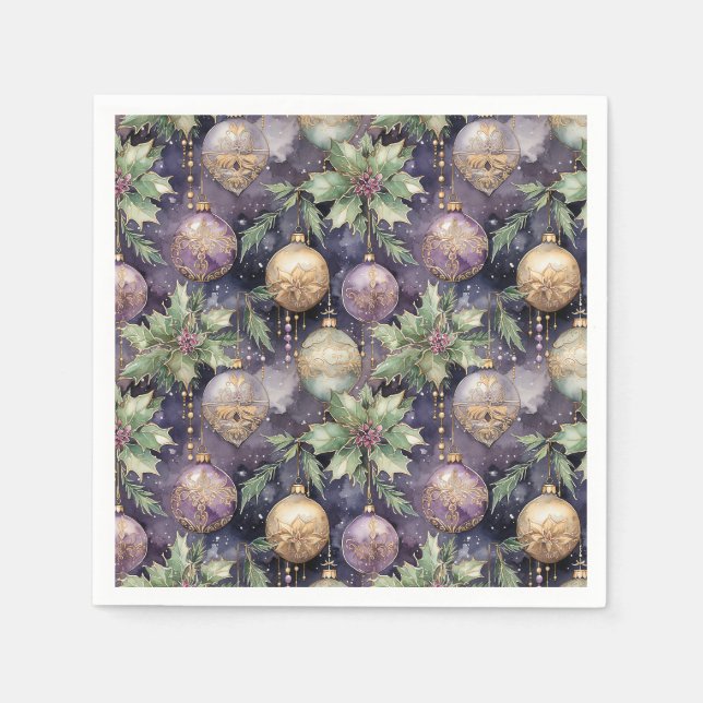 Luxury Radiance: Purple and Gold Christmas Splendo Napkin (Front)