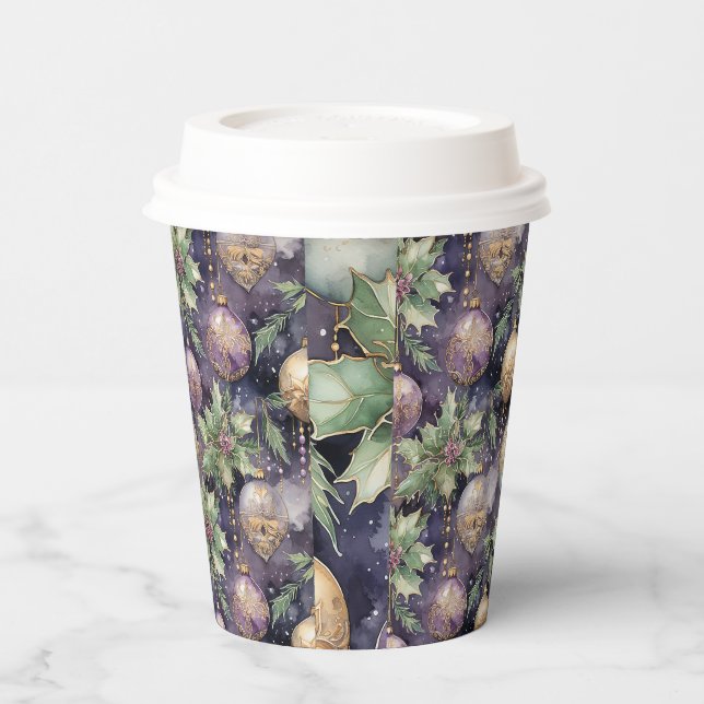 Luxury Radiance: Purple and Gold Christmas Splendo Paper Cups (Left)