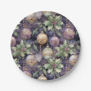 Luxury Radiance: Purple and Gold Christmas Splendo Paper Plate