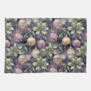 Luxury Radiance Purple and Gold Christmas Splendor Kitchen Towel