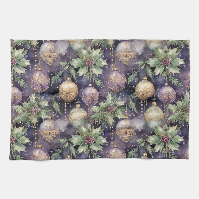 Luxury Radiance Purple and Gold Christmas Splendou Kitchen Towel (Horizontal)