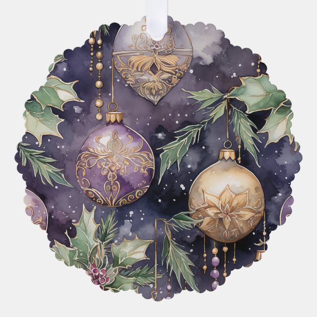 Luxury Radiance Purple and Gold Christmas Splendou Ornament Card (Front)