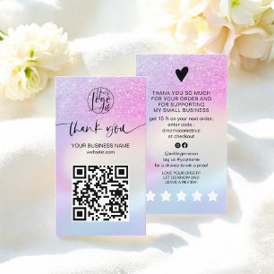 Luxury Rainbow Glitter Ombre Holographic Thank you Business Card