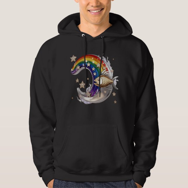 Luxury Rainbow Moon Fish 3D Star Pullover Hoodie (Devant)