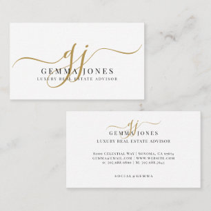 Luxury Real Estate Advisor Gold Script Monogram Business Card