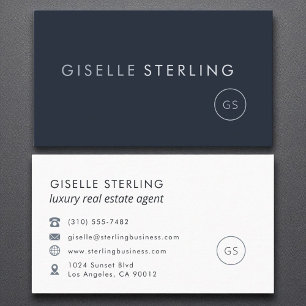 Luxury Real Estate Agent Navy Blue Modern Business Card