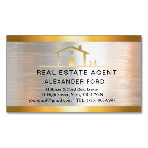luxury Real Estate Agent silver Metallic Gold Magnetic Business Card