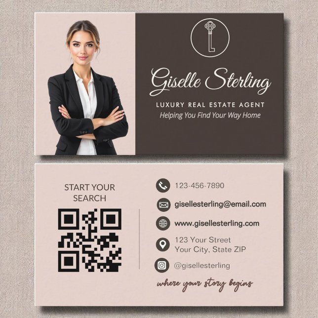 Luxury Real Estate Agent Terracotta Photo QR Code Business Card (Creator Uploaded)