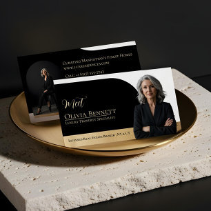 Luxury Real Estate Arch Frame Photo Black Gold Business Card