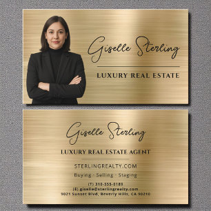 Luxury Real Estate Gold Faux Metallic Script Business Card