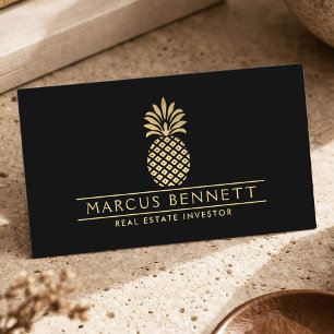 Luxury Real Estate Investor Gold Pineapple Black Business Card