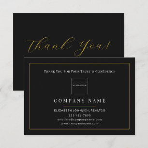 Luxury Realtor Client Appreciation Black Gold Logo Thank You Card