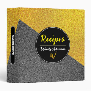 Luxury Recipes Elegant Monogram Black Gold Binder