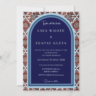 Luxury Red And Blue Tile Invitation