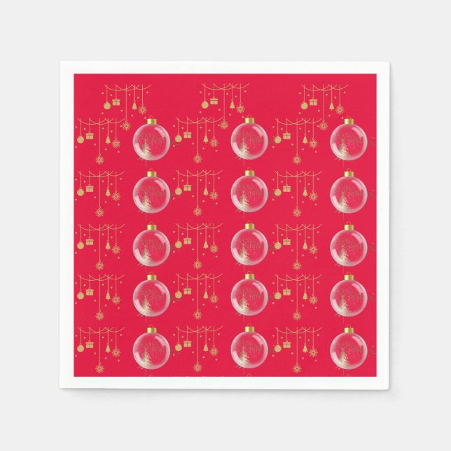 Luxury Red and Gold Bauble Christmas Napkin (Front)