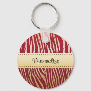 Luxury Red and Gold Tiger Print With Name Keychain