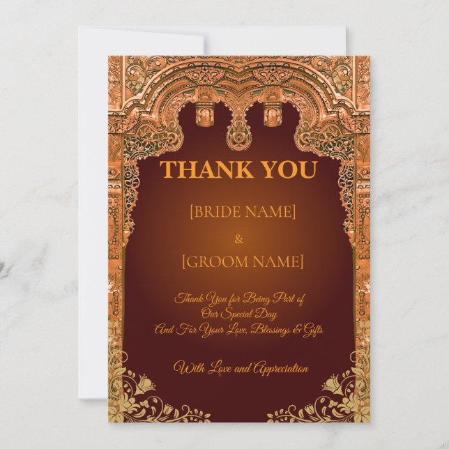 Luxury Red and Gold Wedding Thank You Card (Front)