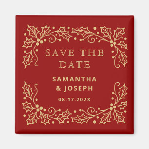 Luxury Red & Antique-Gold Save the Date Magnet