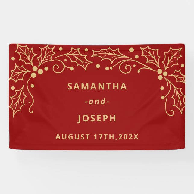 Luxury Red & Antique-Gold Wedding Banner (Horizontal)