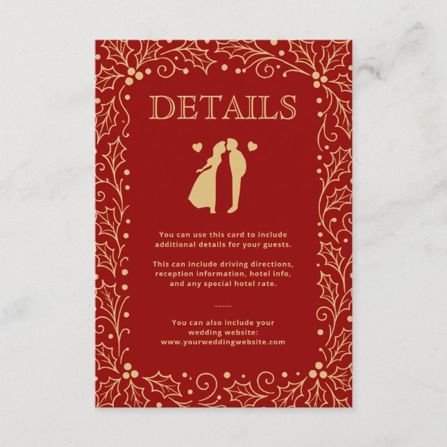 Luxury Red & Antique Gold Wedding Guest Details Enclosure Card (Front)