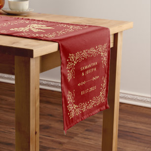 Luxury Red & Antique-Gold Wedding Medium Table Runner