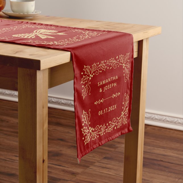 Luxury Red & Antique-Gold Wedding Medium Table Runner (In Situ)